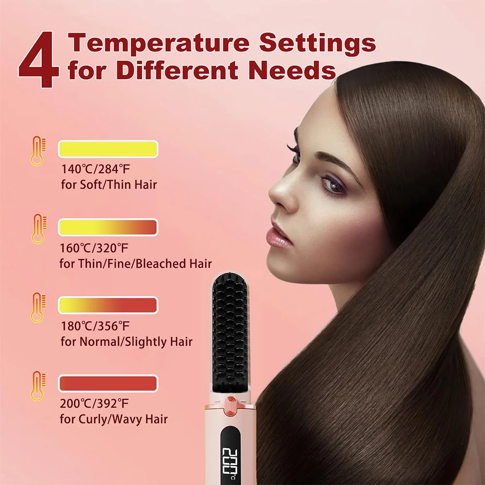 Cordless Hair Straightener Brush for Women Electric Hair Brushes Comb,