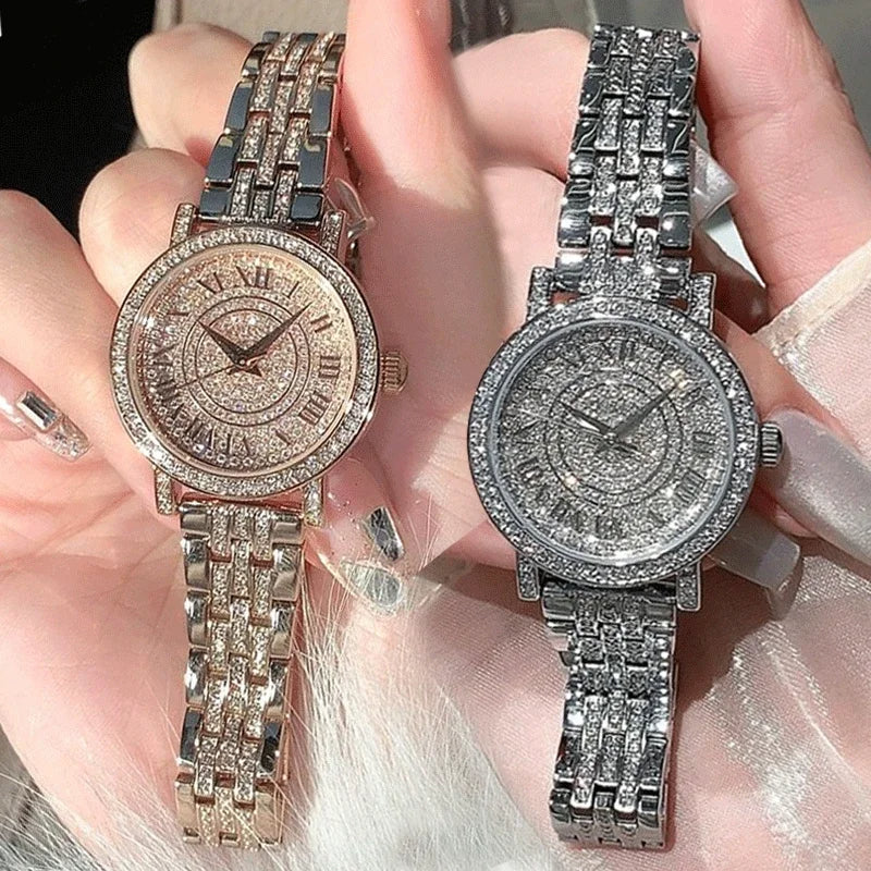 Women Luxury Shiny Diamond Watch Full Steel Diamond Watches Adjustable Bling Crystal Quartz Wristwatches for Women Clock Gifts