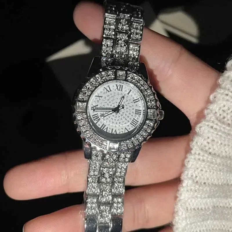 Women Luxury Shiny Diamond Watch Full Steel Diamond Watches Adjustable Bling Crystal Quartz Wristwatches for Women Clock Gifts