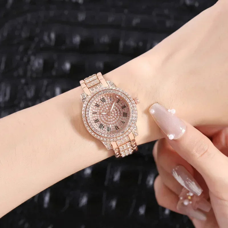 Women Luxury Shiny Diamond Watch Full Steel Diamond Watches Adjustable Bling Crystal Quartz Wristwatches for Women Clock Gifts