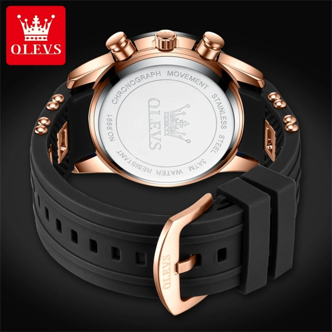 OLEVS 9991 Quartz Fashion Watch Gift Round-dial Silicone Watchband Wristwatch Chronograph Small second