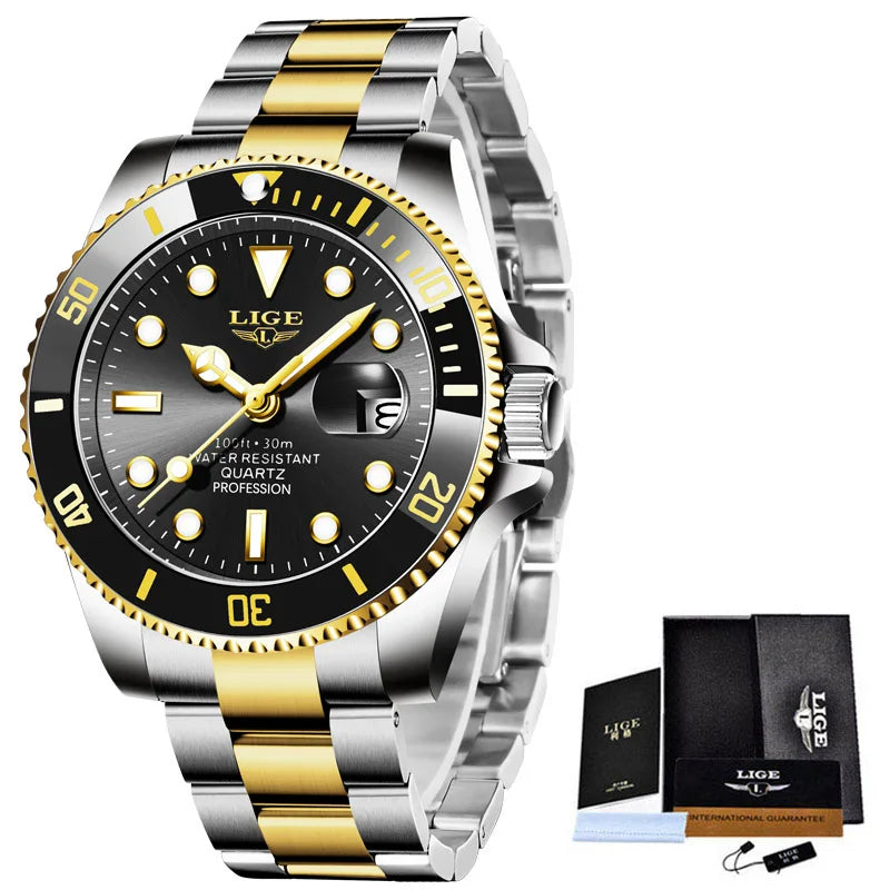 LIGE Top Brand Luxury Fashion Diver Watch Men 30ATM Waterproof Date Clock Sport Watches Mens Quartz Wristwatch Relogio Masculino