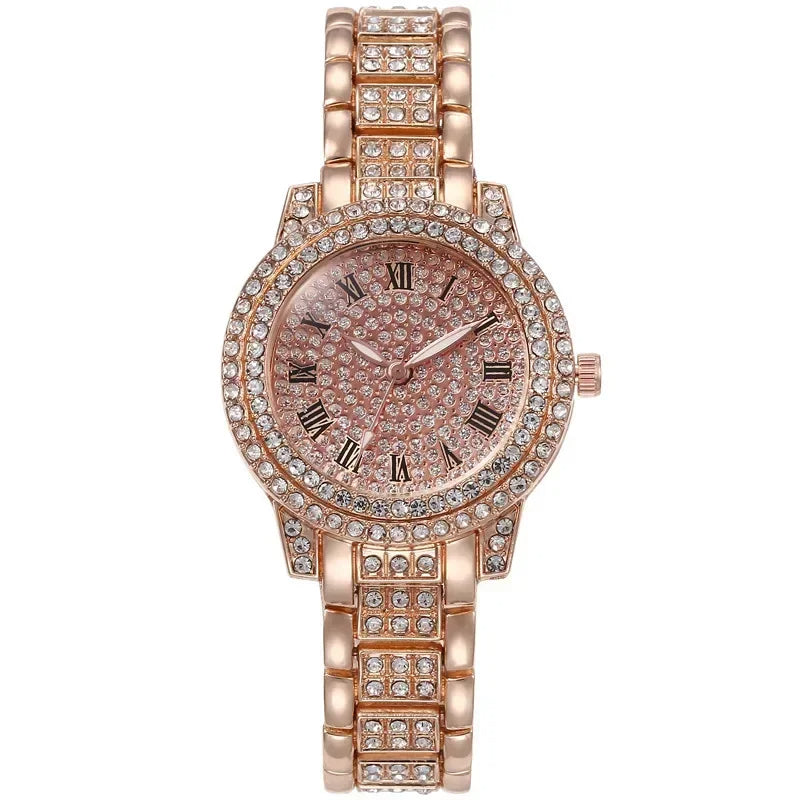 Women Luxury Shiny Diamond Watch Full Steel Diamond Watches Adjustable Bling Crystal Quartz Wristwatches for Women Clock Gifts