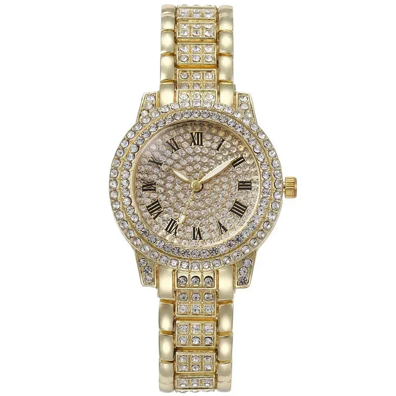 Women Luxury Shiny Diamond Watch Full Steel Diamond Watches Adjustable Bling Crystal Quartz Wristwatches for Women Clock Gifts