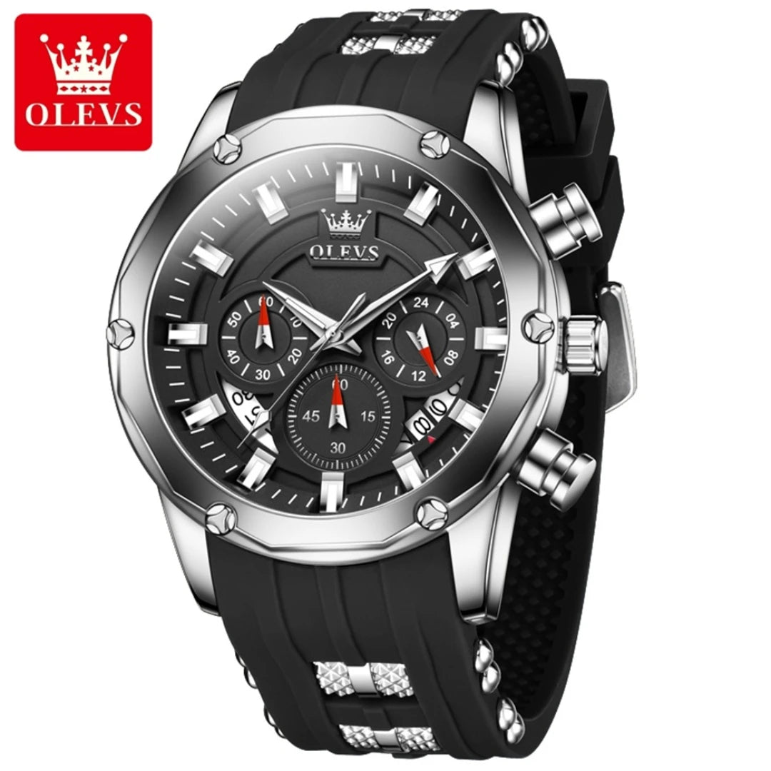 OLEVS 9991 Quartz Fashion Watch Gift Round-dial Silicone Watchband Wristwatch Chronograph Small second