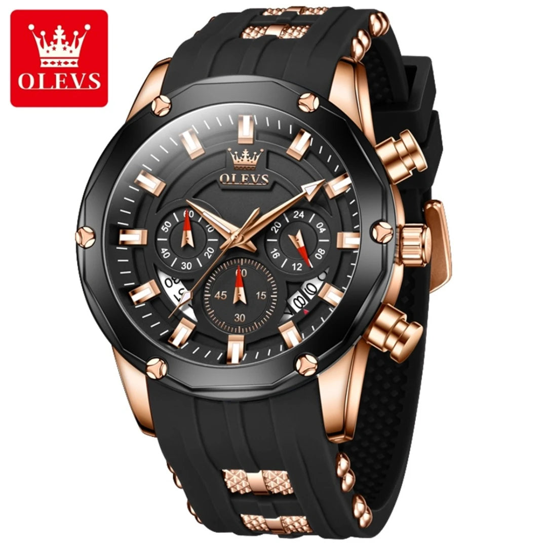 OLEVS 9991 Quartz Fashion Watch Gift Round-dial Silicone Watchband Wristwatch Chronograph Small second