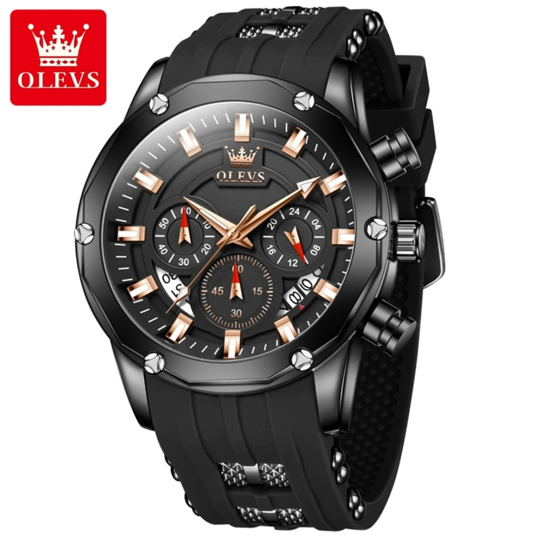 OLEVS 9991 Quartz Fashion Watch Gift Round-dial Silicone Watchband Wristwatch Chronograph Small second