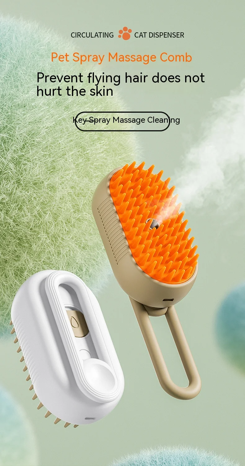 Pet Spray Comb for Cats and Dogs Pet Electric Spray Hair Removal Comb One Key Spray Anti-Flying Massage Brush, Clean Massage