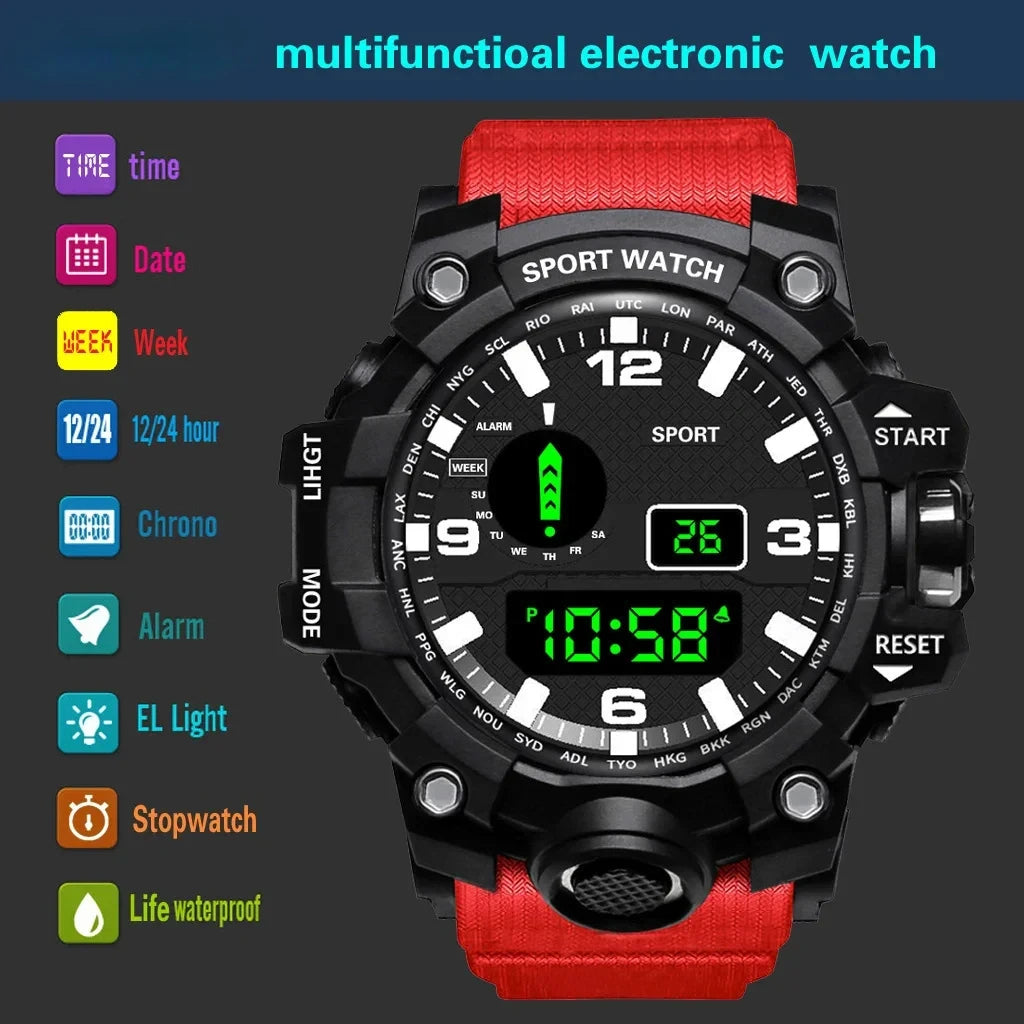 Men's LED Digital Watch Men Sport Watches Fitness Electronic Watch Multifunction Military Sports Watches Clock Kids Gifts 2024